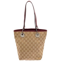 Gucci Beige/Red GG Canvas And Leather Eclipse Tote