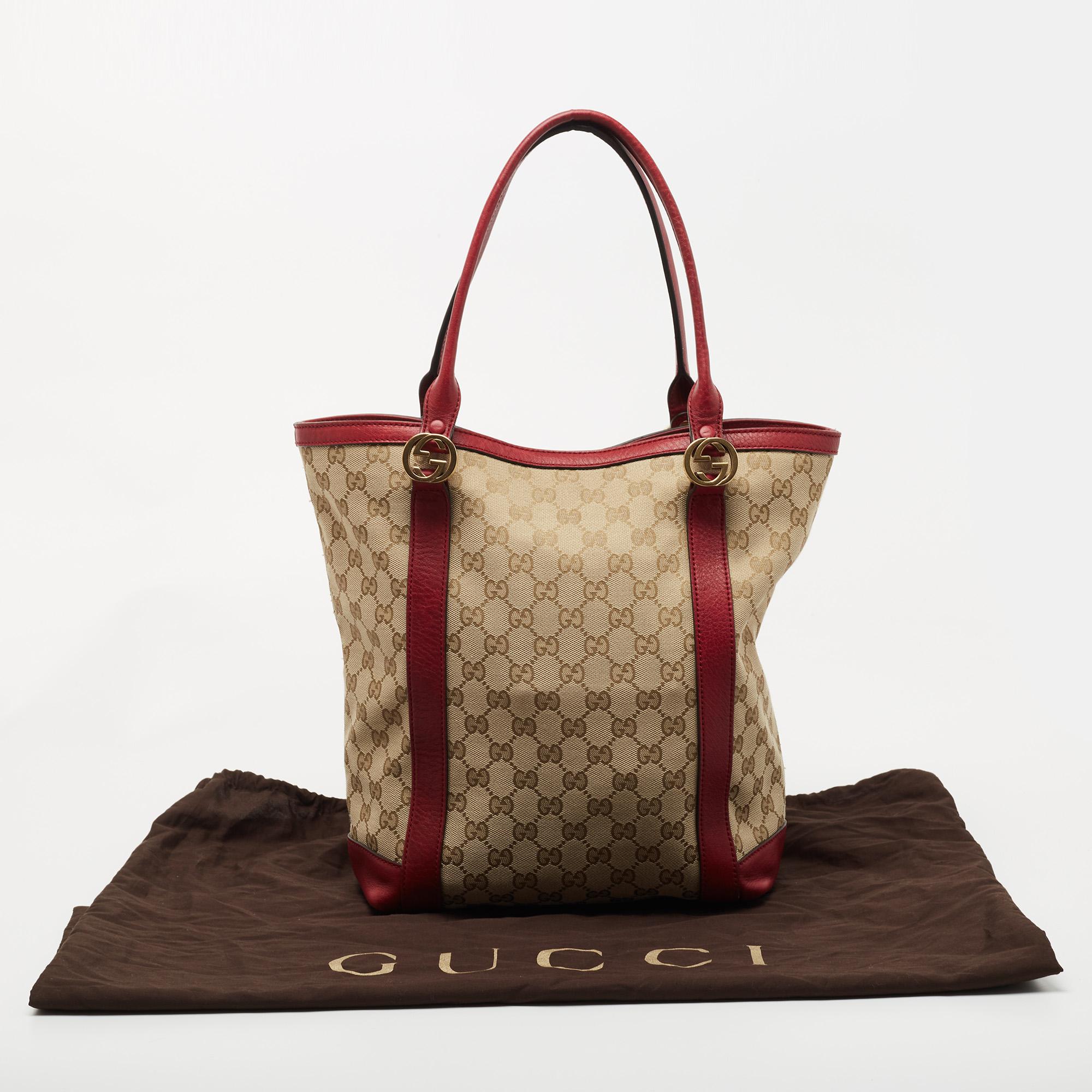 Gucci Beige/Red GG Canvas and Leather GG Interlocking Shopper Tote 8