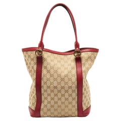 Gucci Beige/Red GG Canvas and Leather GG Interlocking Shopper Tote