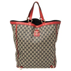 Gucci Beige/Red GG Canvas And Leather Large Abbey Tote