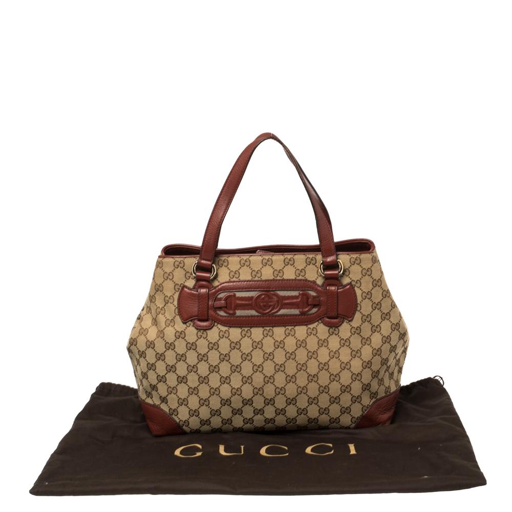 Gucci Beige/Red GG Canvas and Leather Medium Supreme Web Dressage Tote 7