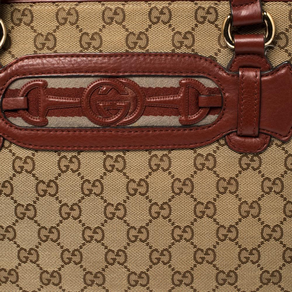 Gucci Beige/Red GG Canvas and Leather Medium Supreme Web Dressage Tote 3