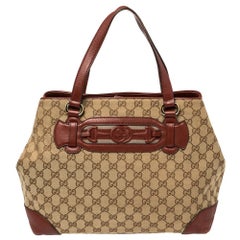 Gucci Beige/Red GG Canvas and Leather Medium Supreme Web Dressage Tote