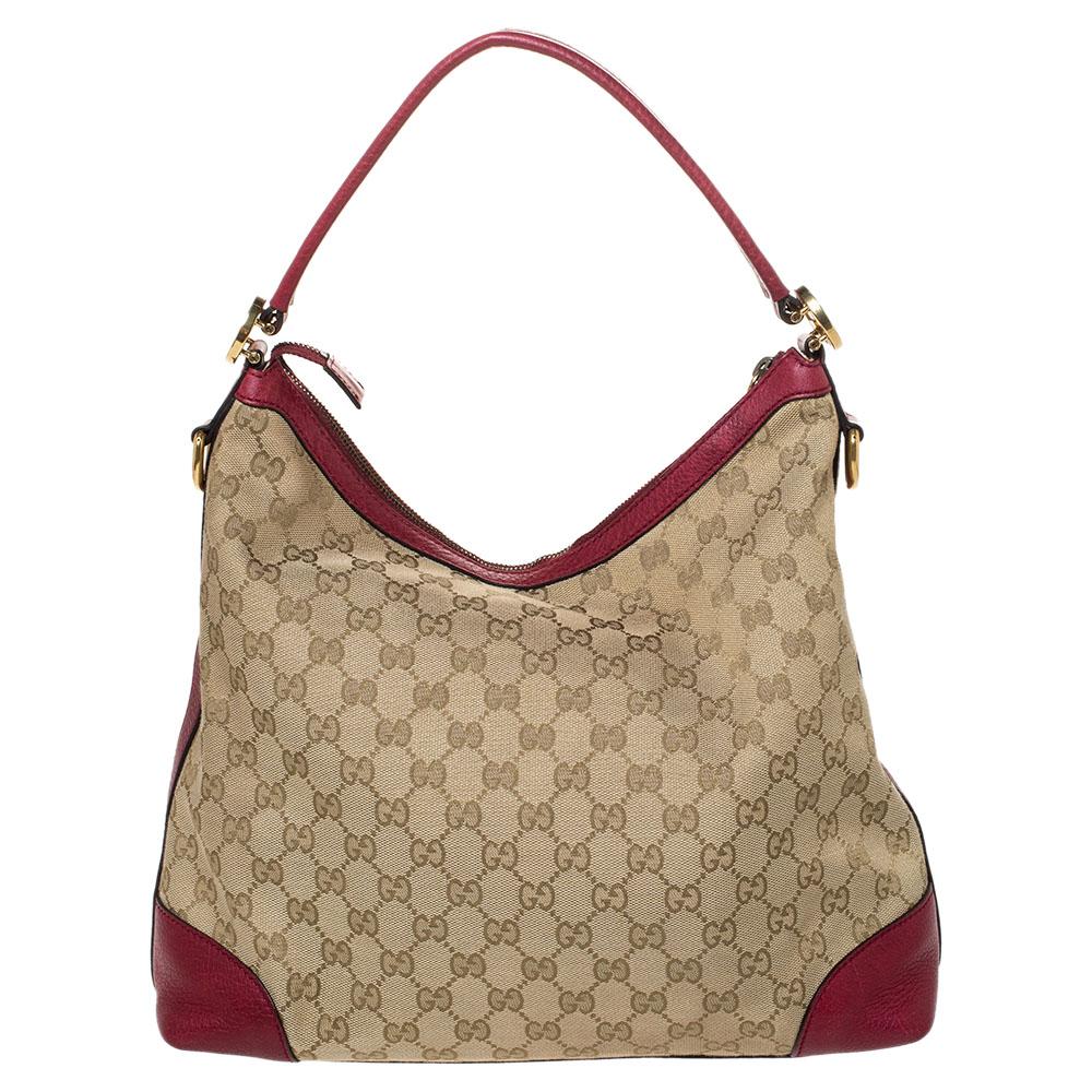 Gucci Beige/Red GG Canvas and Leather Miss GG Hobo 6