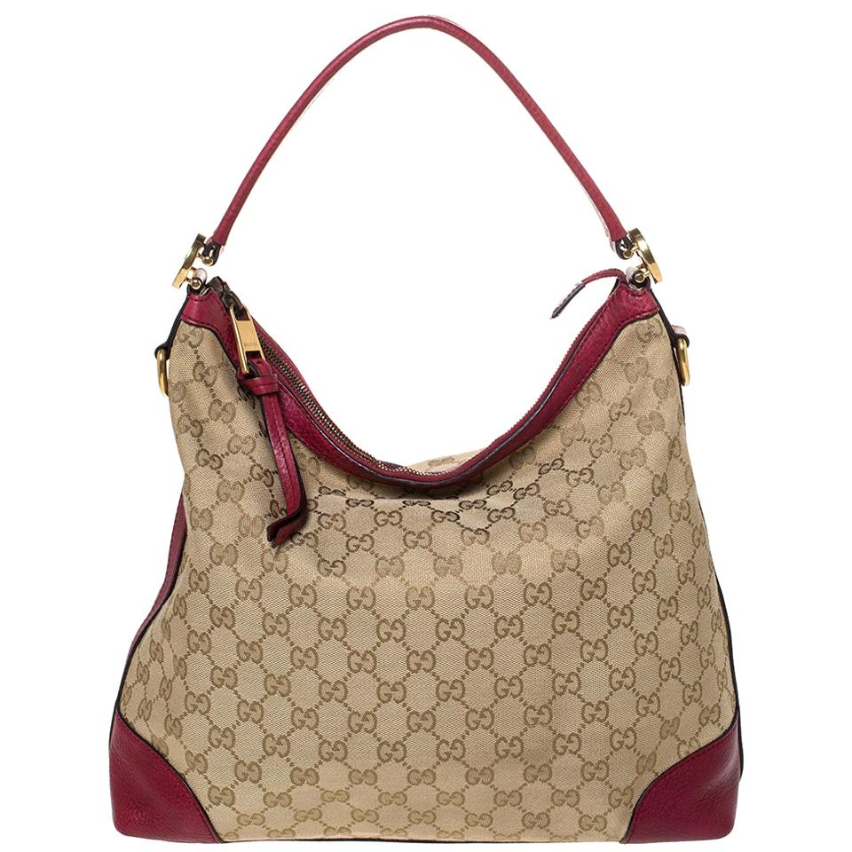 Gucci Beige/Red GG Canvas and Leather Miss GG Hobo