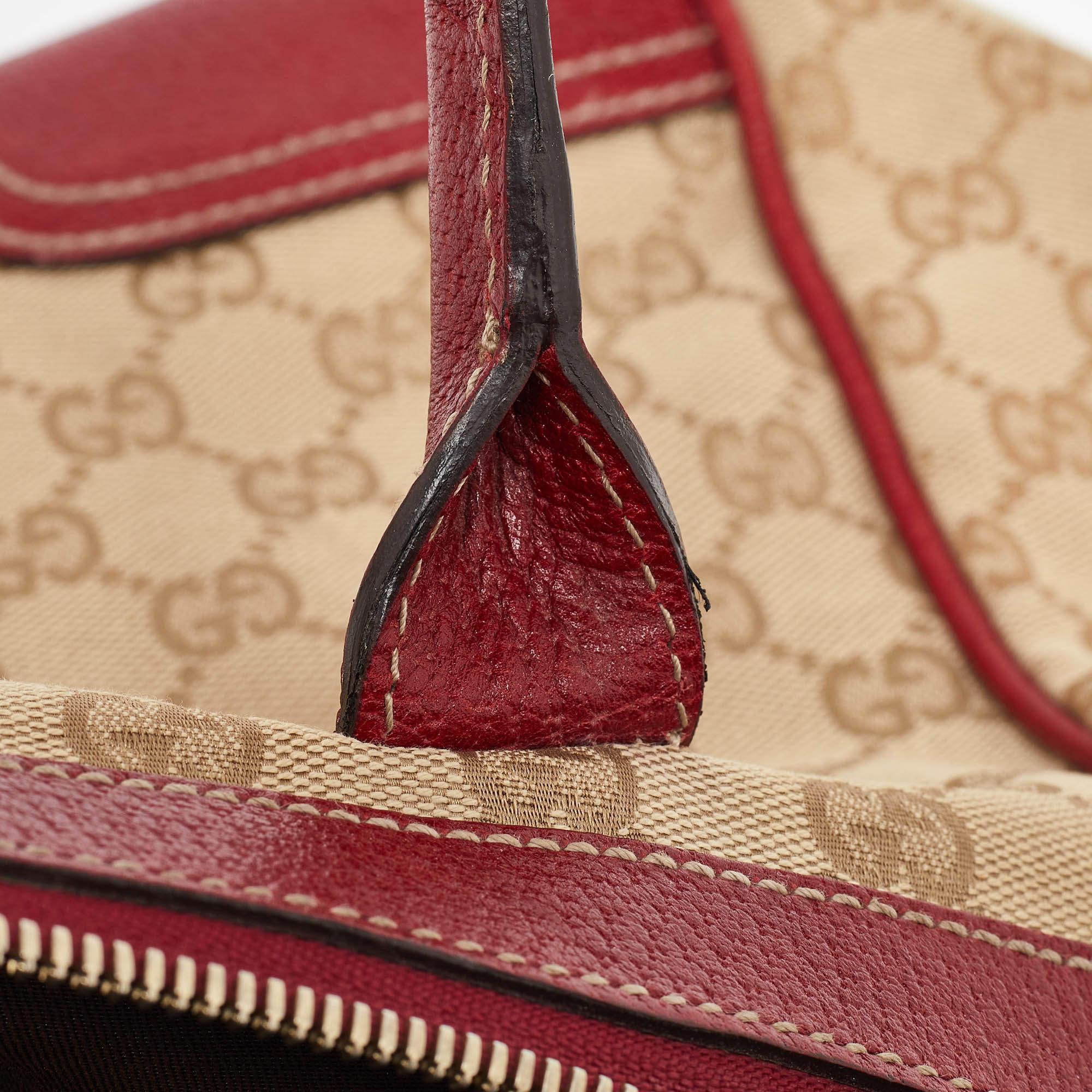 Gucci Beige/Red GG Canvas and Leather Princy Tote 2