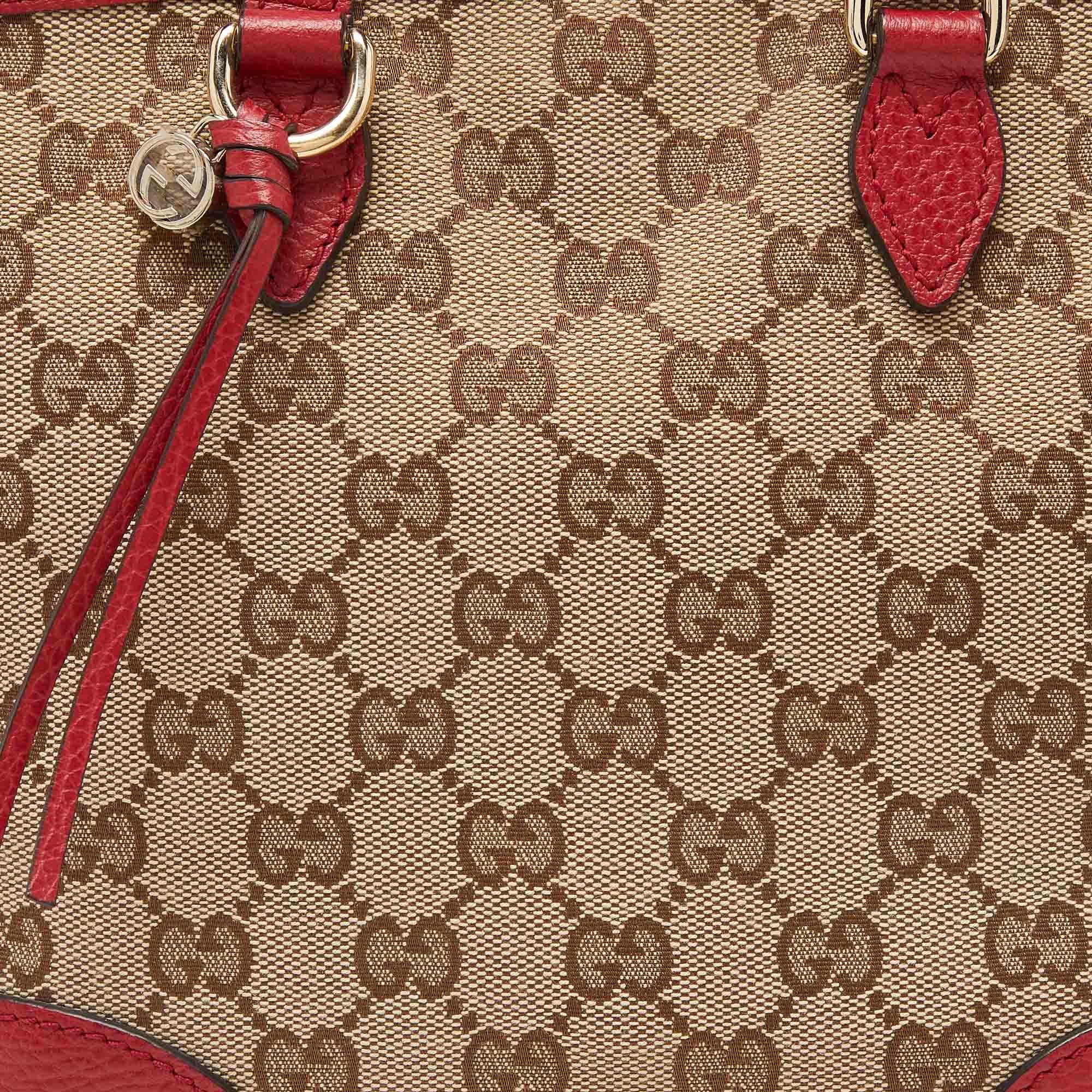 Gucci Beige/Red GG Canvas and Leather Small Bree Tote For Sale 7