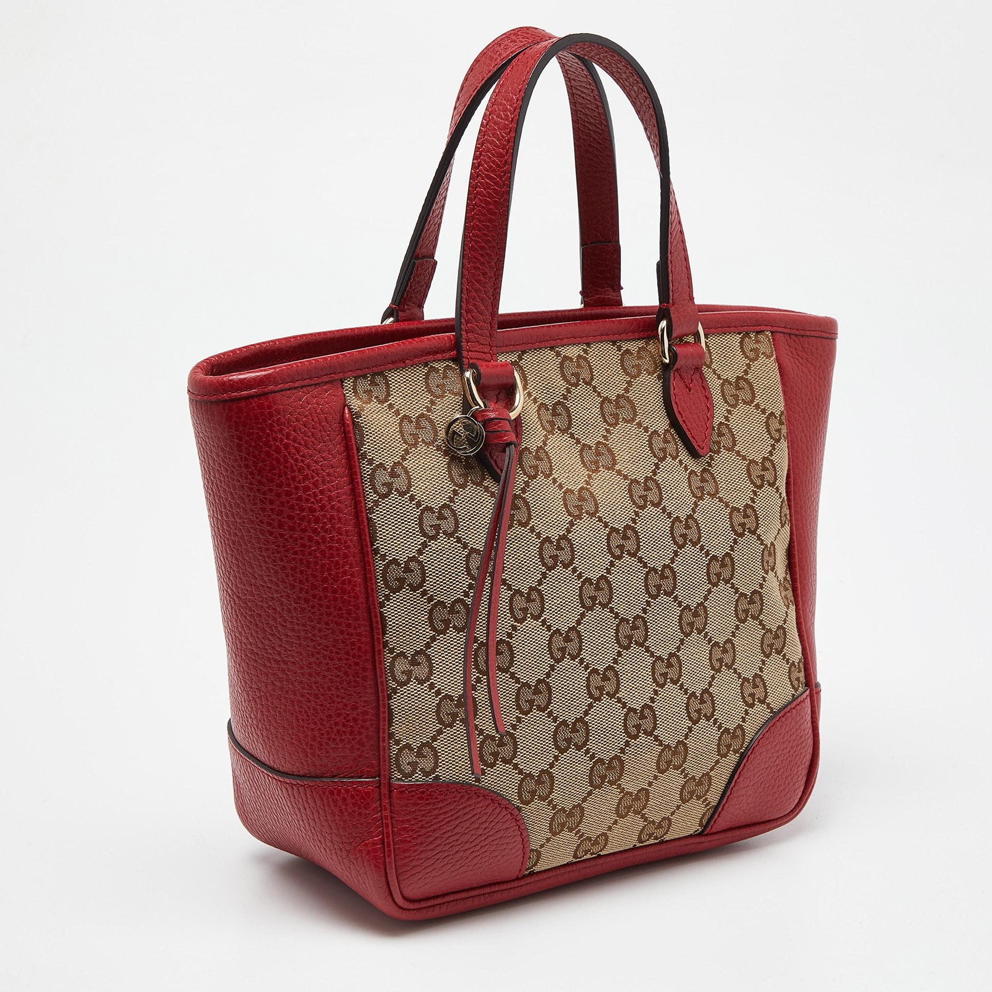 Women's Gucci Beige/Red GG Canvas and Leather Small Bree Tote