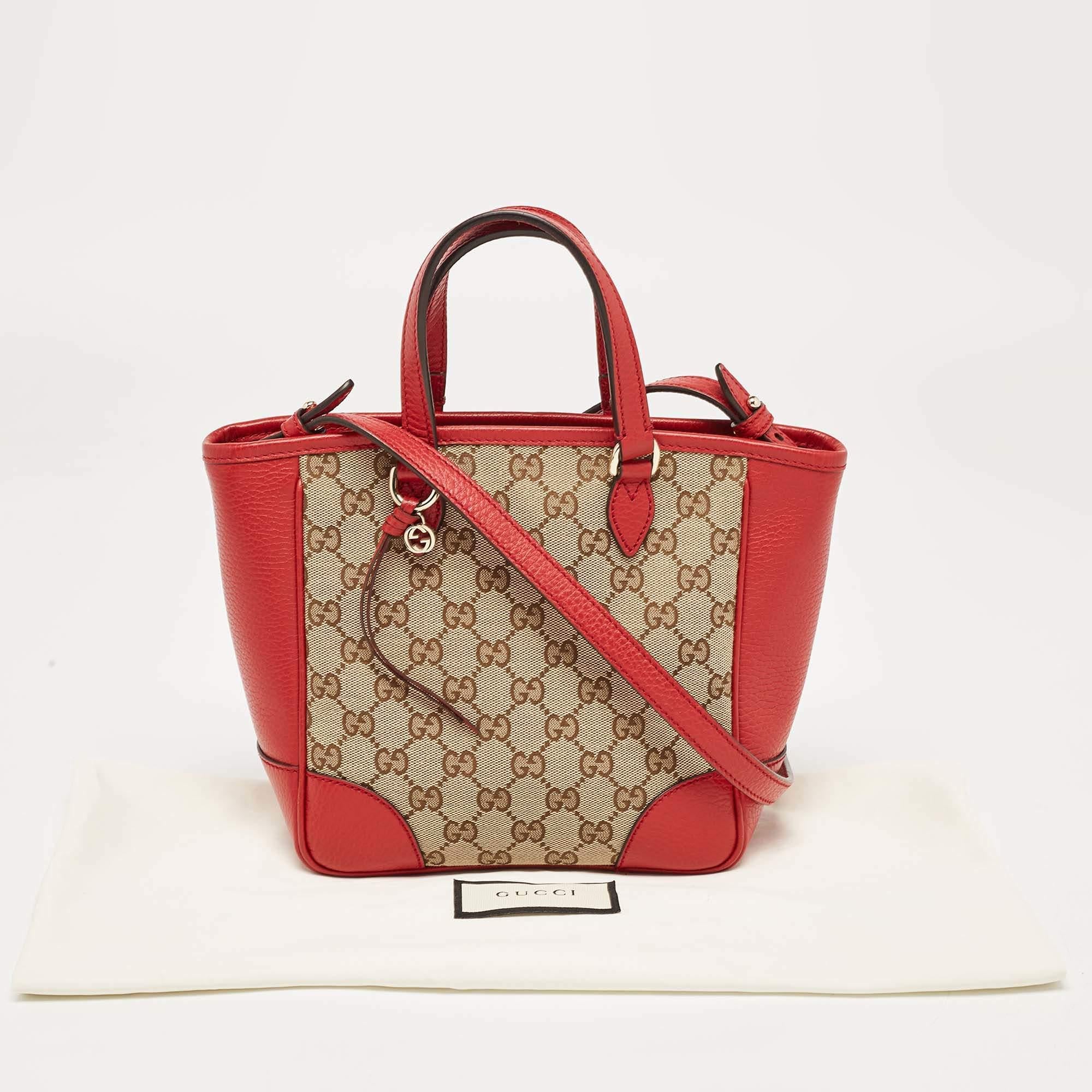 Gucci Beige/Red GG Canvas and Leather Small Bree Tote 2