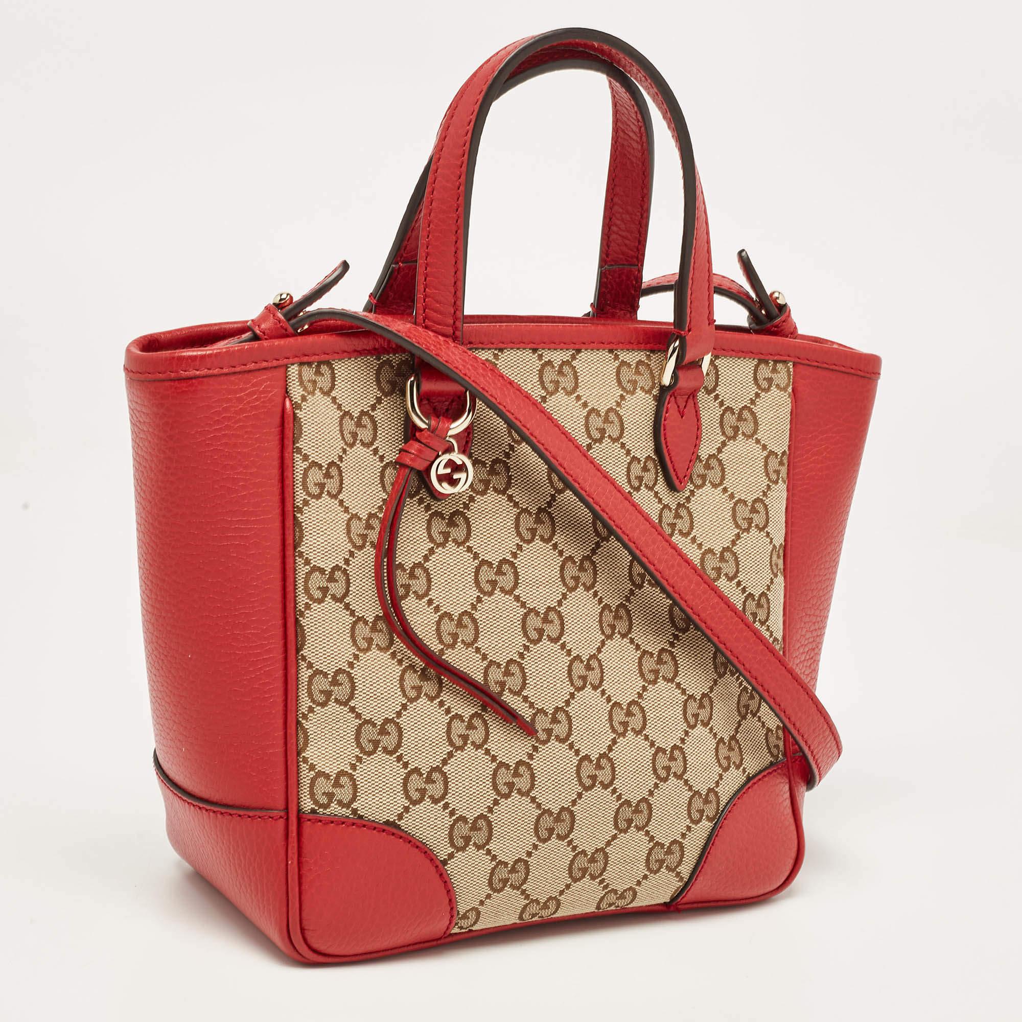 Gucci Beige/Red GG Canvas and Leather Small Bree Tote 4