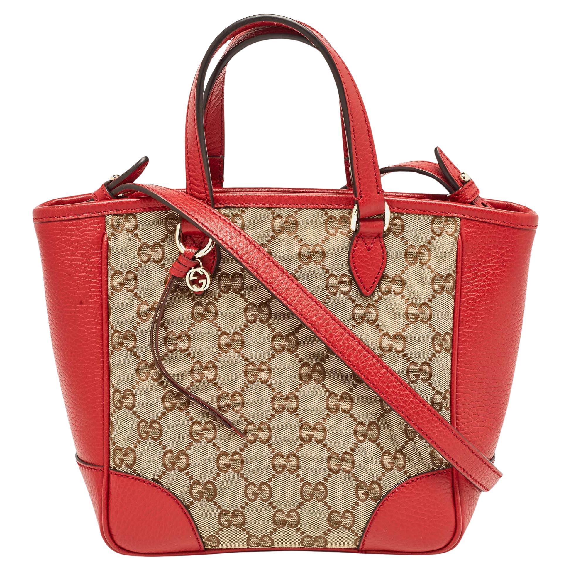 Gucci Beige/Red GG Canvas and Leather Small Bree Tote