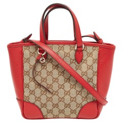 Gucci Beige/Red GG Canvas and Leather Small Bree Tote