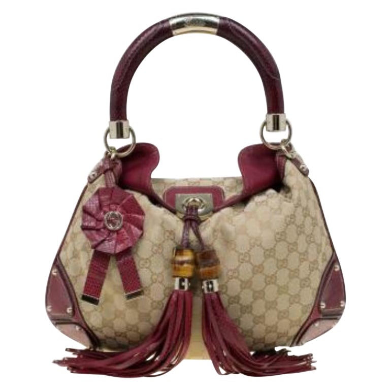 Gucci Beige/Red GG Canvas and Python Medium Indy Top Handle Bag