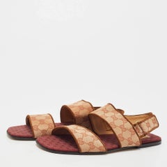 Gucci Beige/Red GG Canvas Flat Sandals Size 42