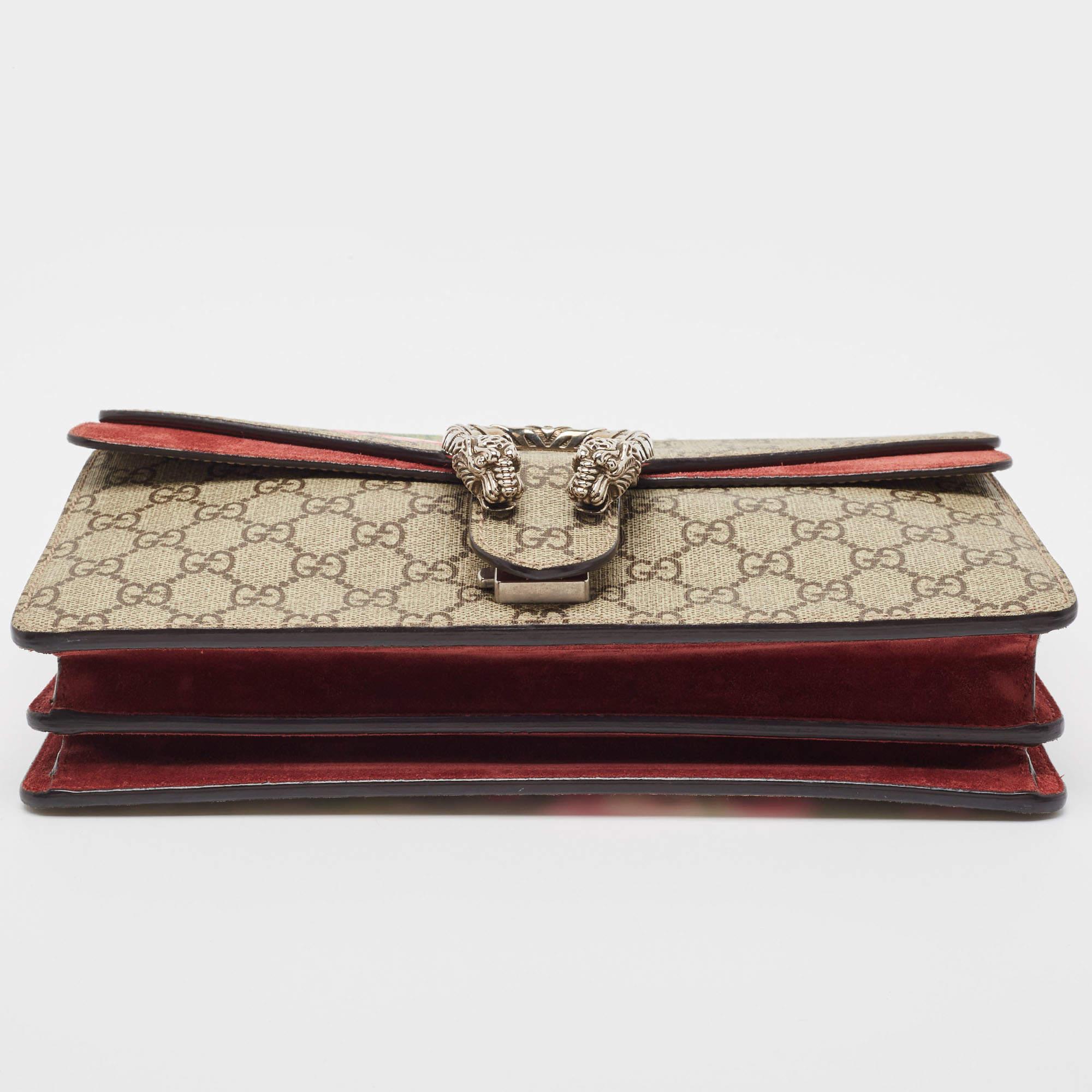 Gucci Beige/Red GG Supreme And Suede Small Dionysus Shoulder Bag 1