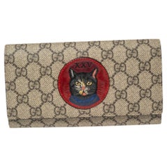 Gucci Beige/Red GG Supreme Canvas and Leather Mystic Cat Continental Wallet