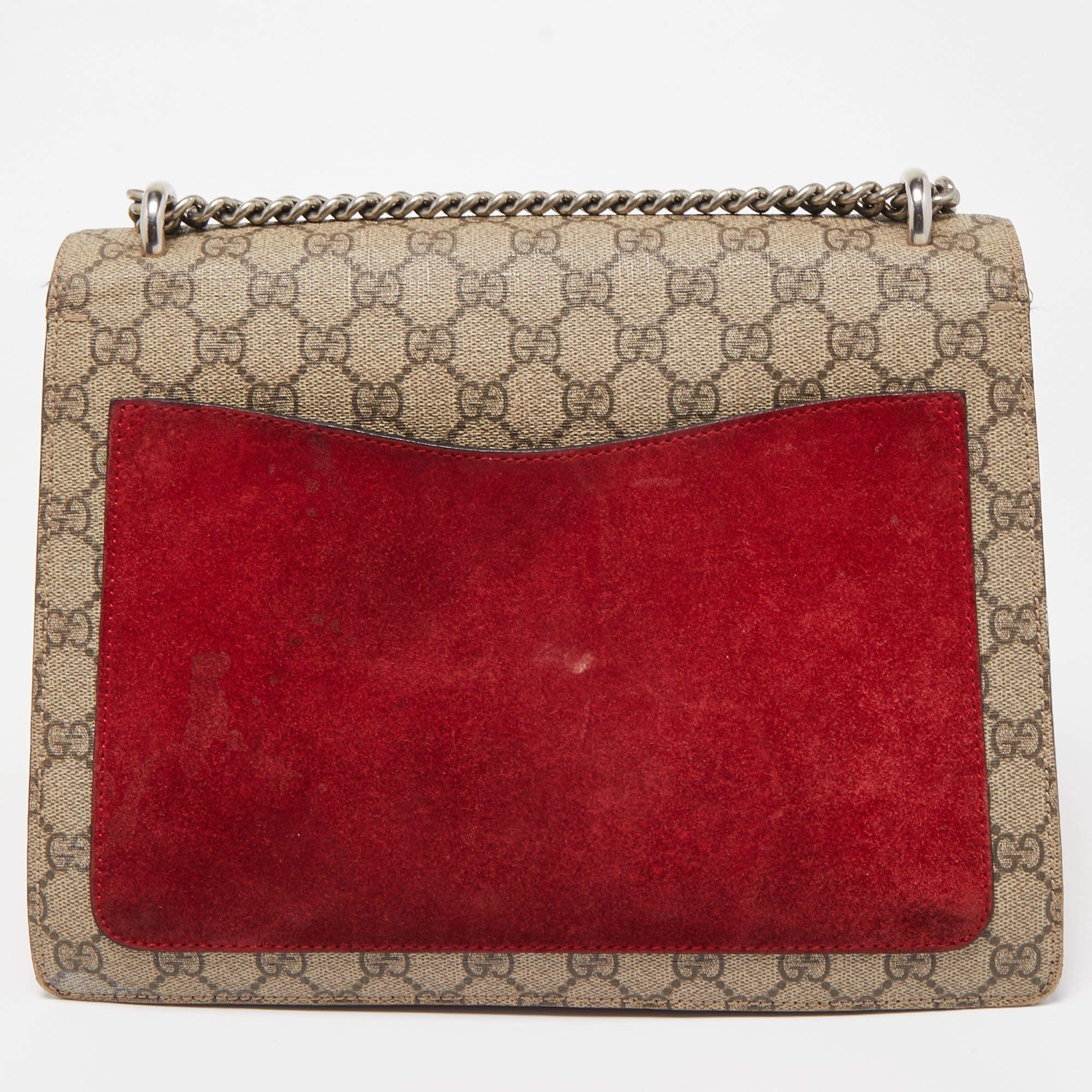 Gucci Beige/Red GG Supreme Canvas and Suede Medium Dionysus Shoulder Bag 11