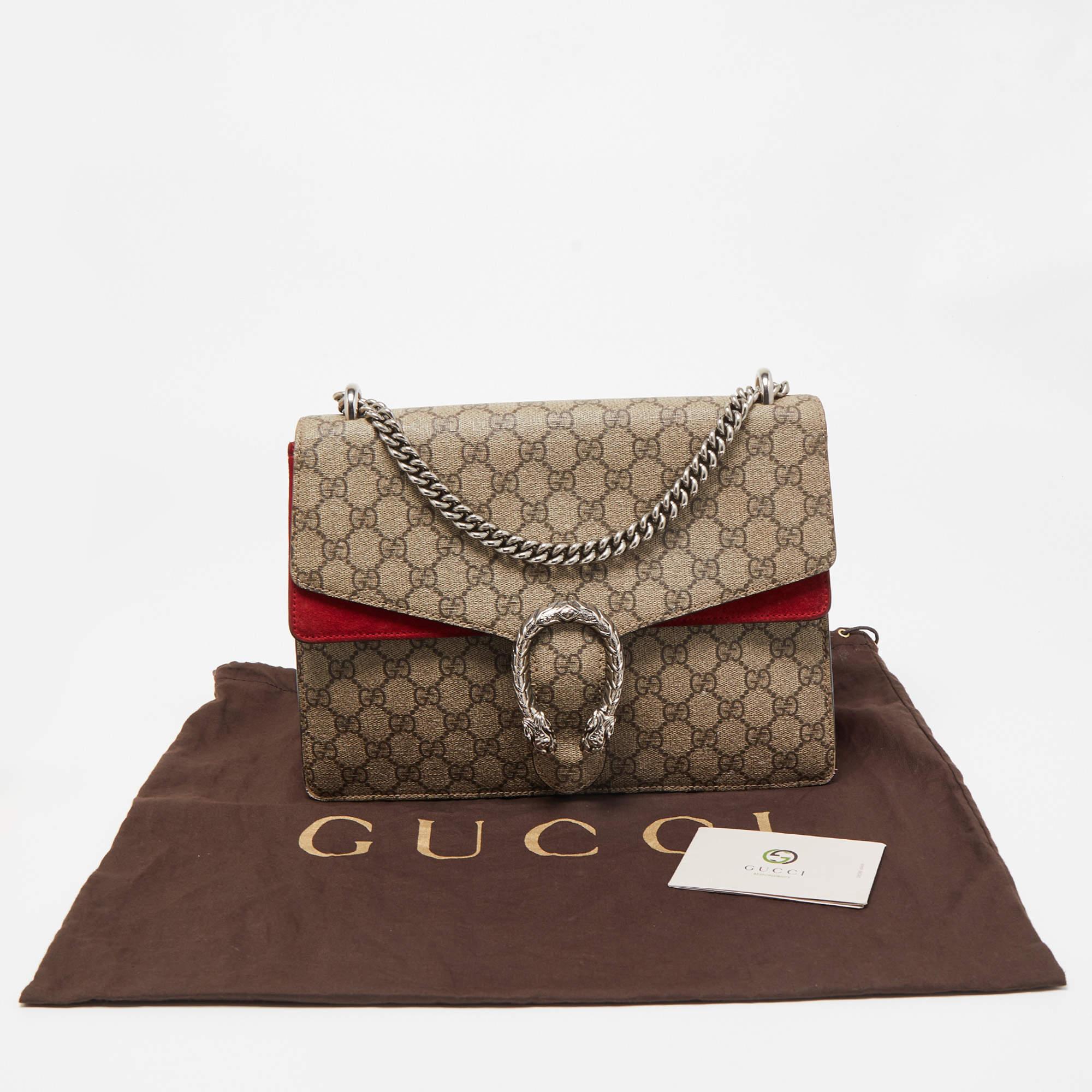Gucci Beige/Red GG Supreme Canvas and Suede Medium Dionysus Shoulder Bag 15