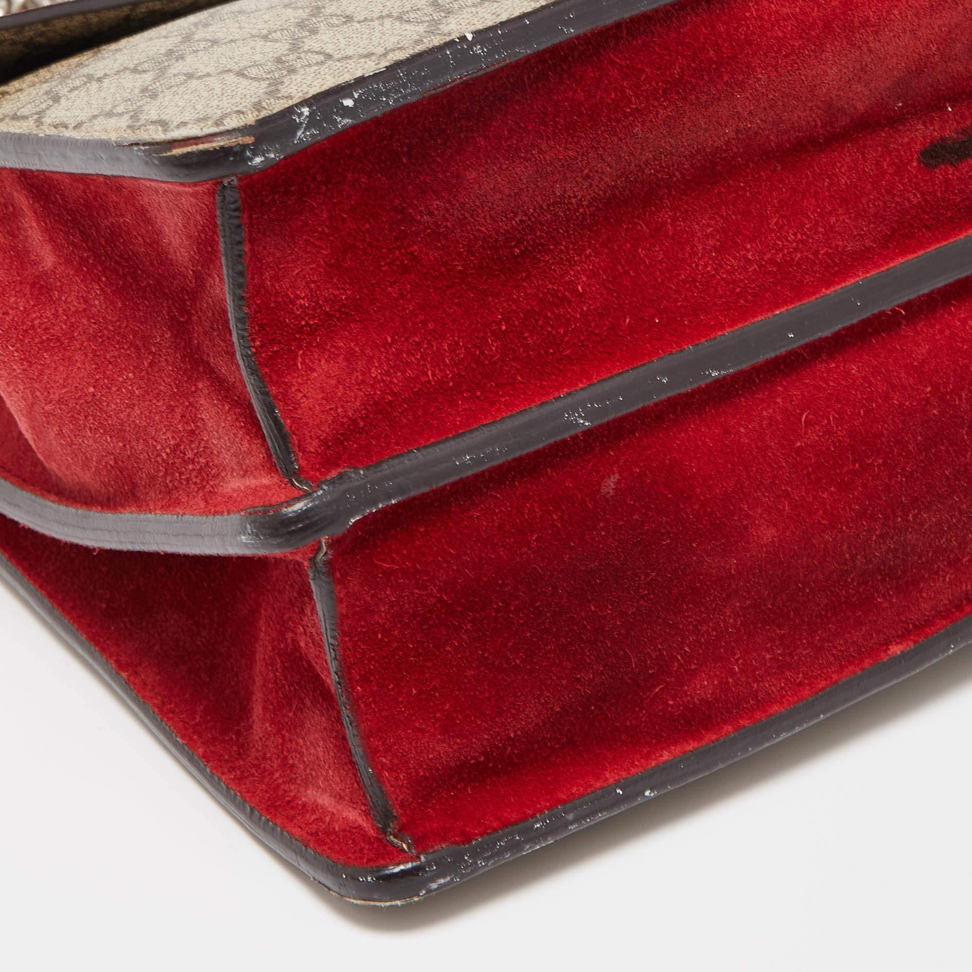 Gucci Beige/Red GG Supreme Canvas and Suede Medium Dionysus Shoulder Bag 1