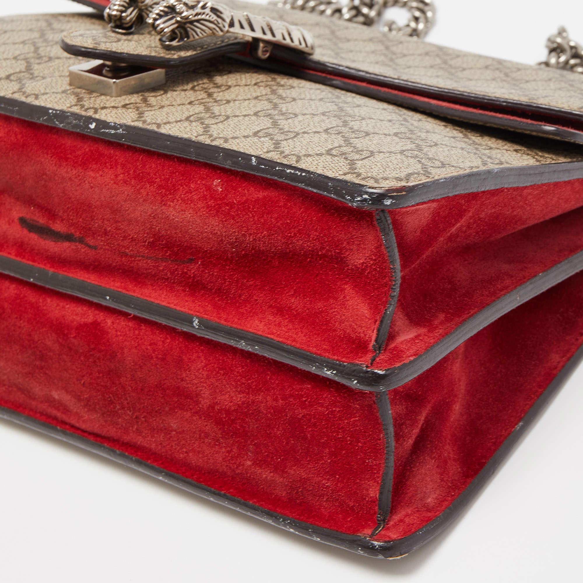 Gucci Beige/Red GG Supreme Canvas and Suede Medium Dionysus Shoulder Bag 2