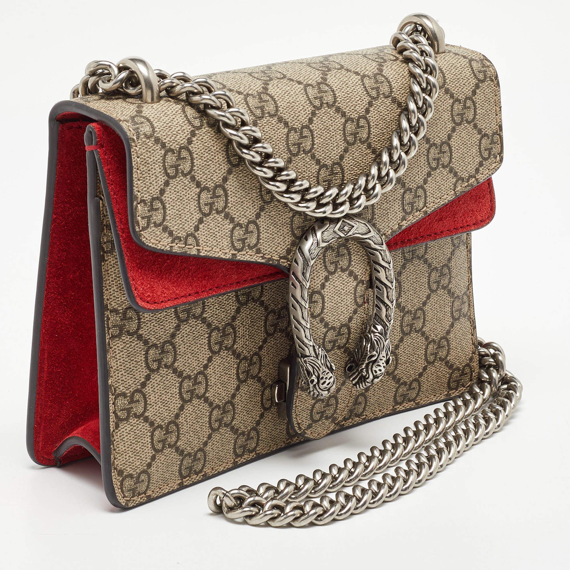 Gucci Beige/Red GG Supreme Canvas and Suede Mini Dionysus Shoulder Bag In Excellent Condition In Dubai, Al Qouz 2