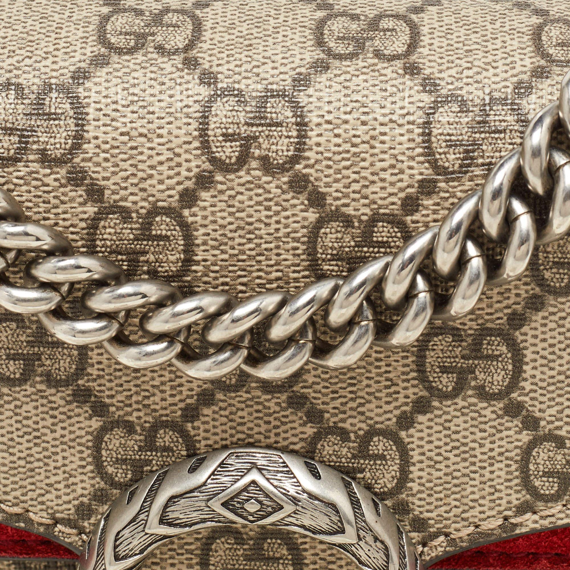 Mini sac à bandoulière Dionysus Gucci GG Supreme en toile et daim beige/rouge 1