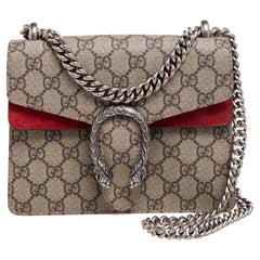 Used Gucci Beige/Red GG Supreme Canvas and Suede Mini Dionysus Shoulder Bag