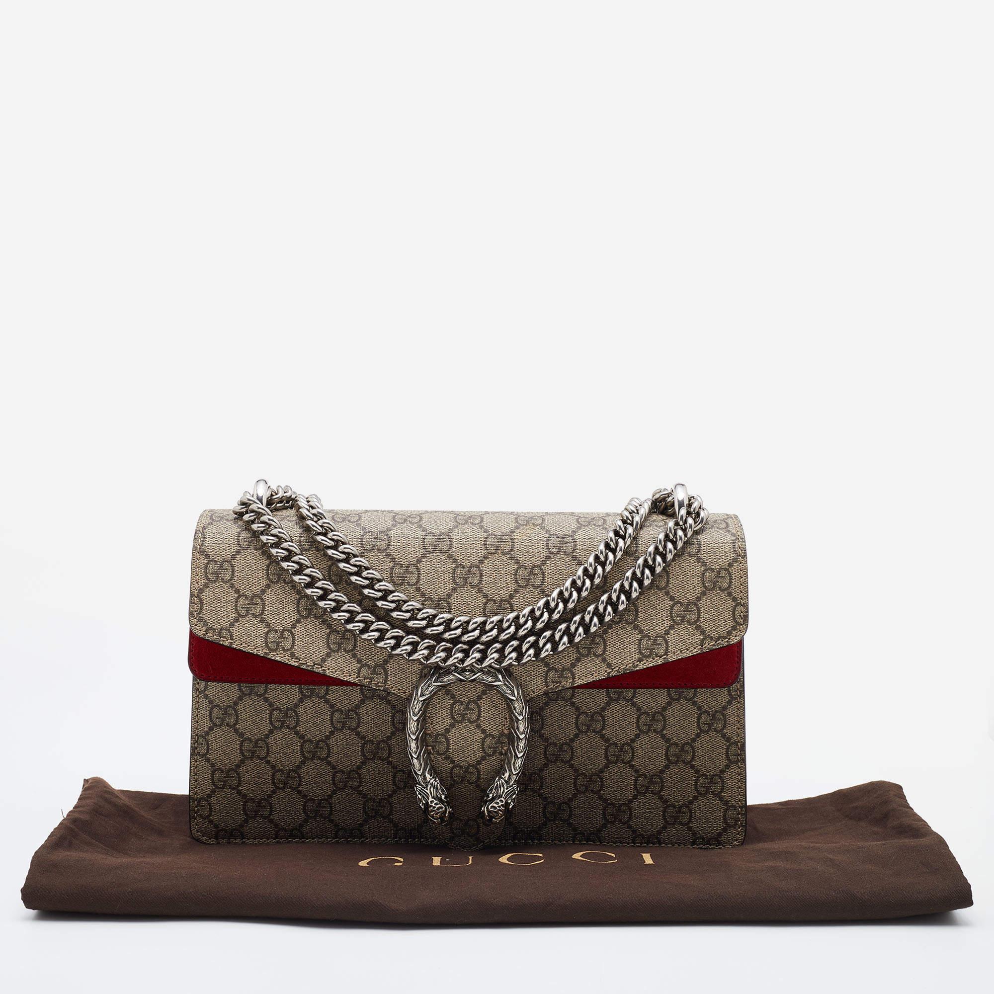 Gucci Beige/Red GG Supreme Canvas and Suede Small Dionysus Shoulder Bag 10