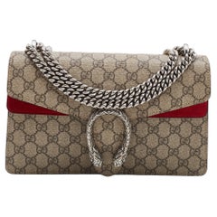 Gucci Beige/Red GG Supreme Canvas and Suede Small Dionysus Shoulder Bag