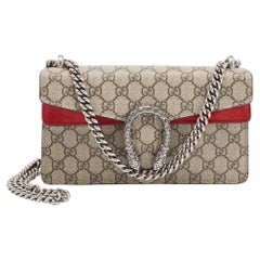 Gucci Beige/Red GG Supreme Canvas and Suede Small Rectangular Dionysus Shoulder 