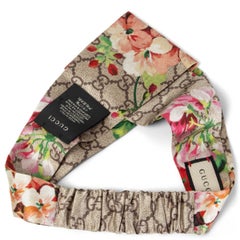 GUCCI beige red green silk GG FLORAL Headband One Size