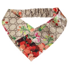 GUCCI - Bandeau en soie beige, rouge et vert, GG FLORAL, taille unique