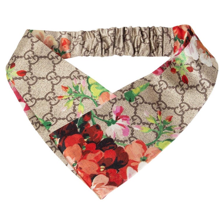 GUCCI beige red green silk GG FLORAL Headband One Size at 1stDibs