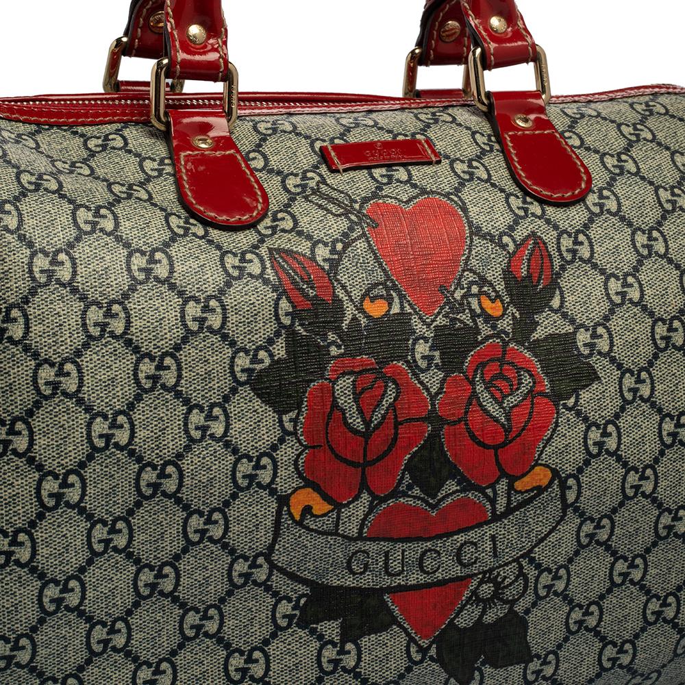 Gucci Beige/Red Heart Tattoo GG Supreme Canvas Medium Joy Bosston Bag 2