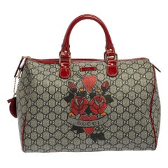 Gucci Beige/Red Heart Tattoo GG Supreme Canvas Medium Joy Bosston Bag