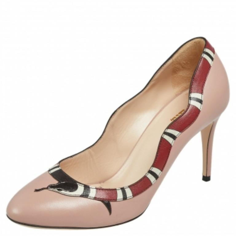 Gucci - Serpent Yoko beige/rouge  Escarpins Taille 37 en vente 1