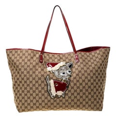 Gucci Beige/Red Monogram Canvas Brando Guccioli Holiday Chihuahua Tote