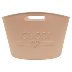Gucci Beige Rubber Logo Cut Out Handle Tote