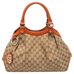 Gucci Beige/Rust GG Segeltuch und Leder Medium Sukey Tote