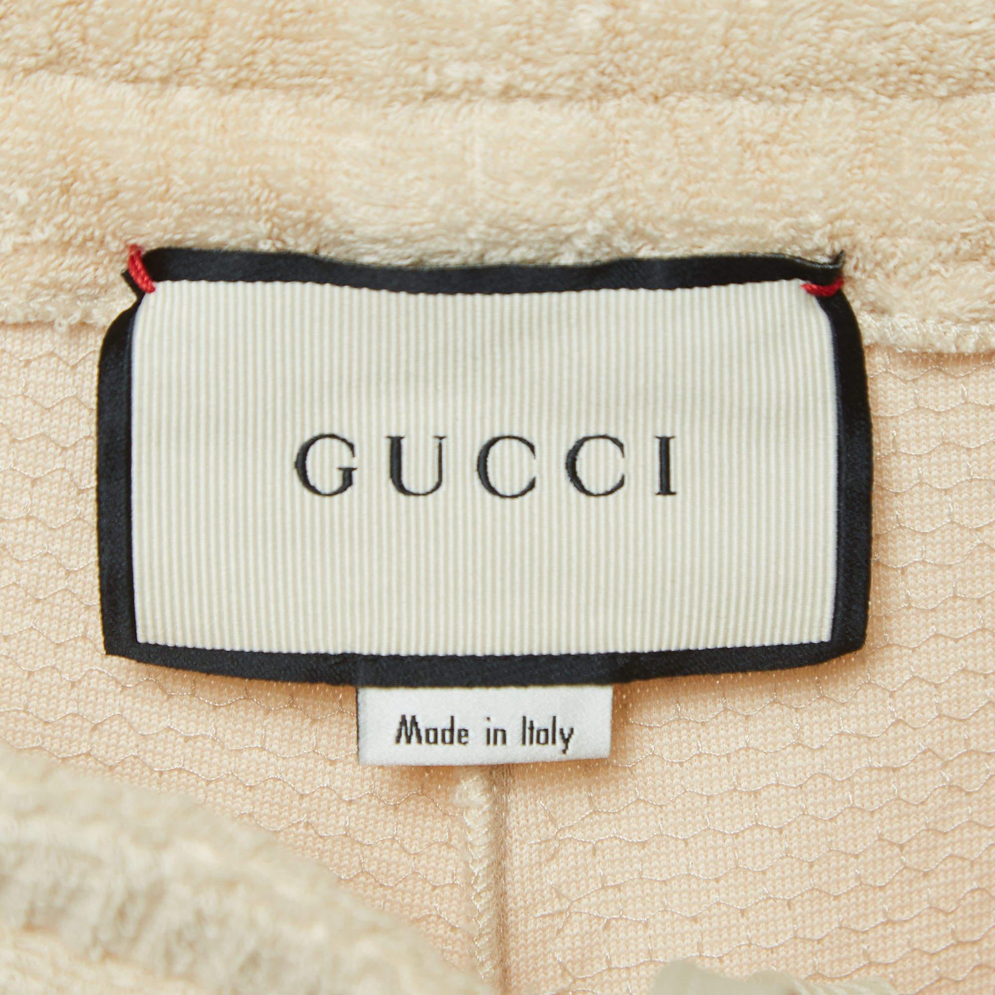 Beige Paillettenbesetzte Baumwoll-Jogginghose mit Kordelzug von Gucci L im Angebot 1