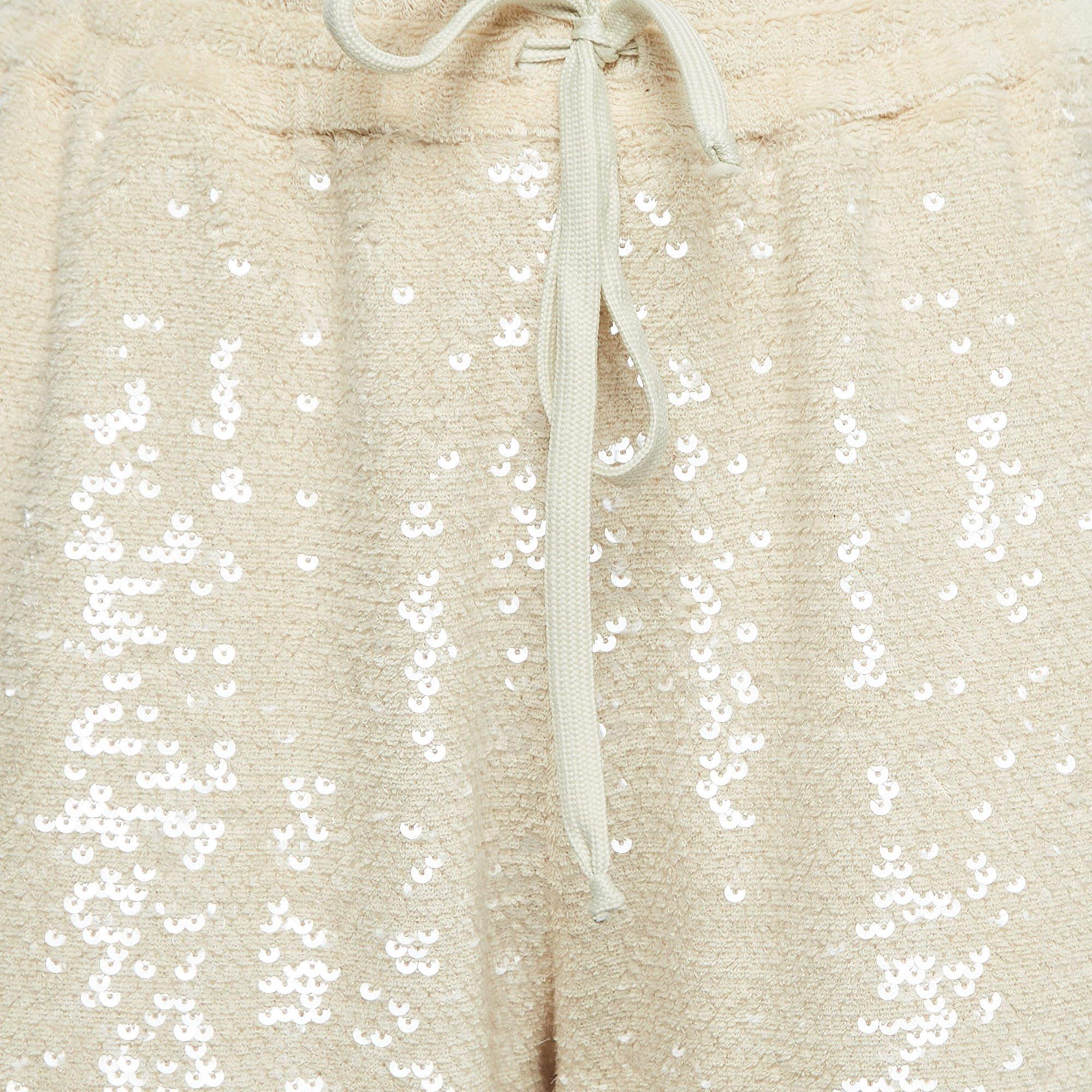Beige Paillettenbesetzte Baumwoll-Jogginghose mit Kordelzug von Gucci L im Angebot 2