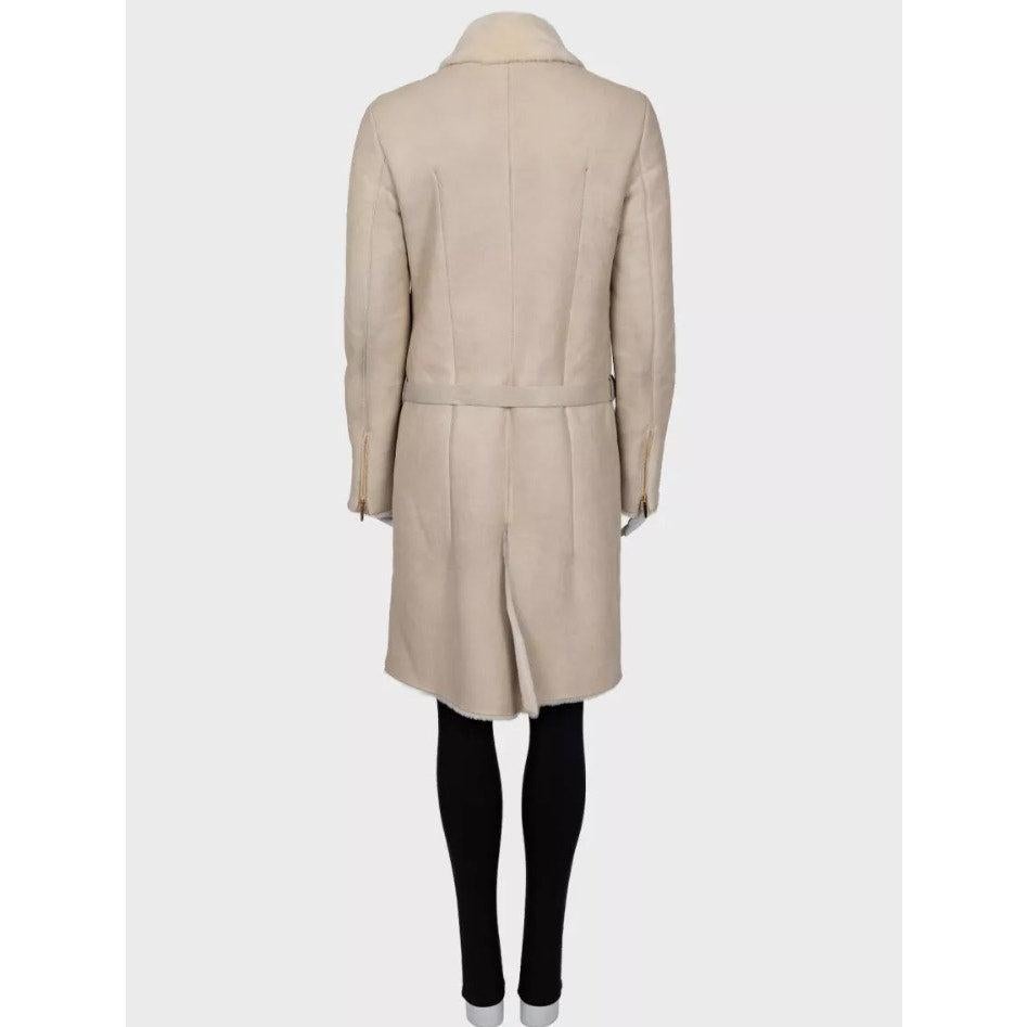 Beige Gucci Cappotto con manica a zip in pelle di shearling beige Sz.42/M in vendita