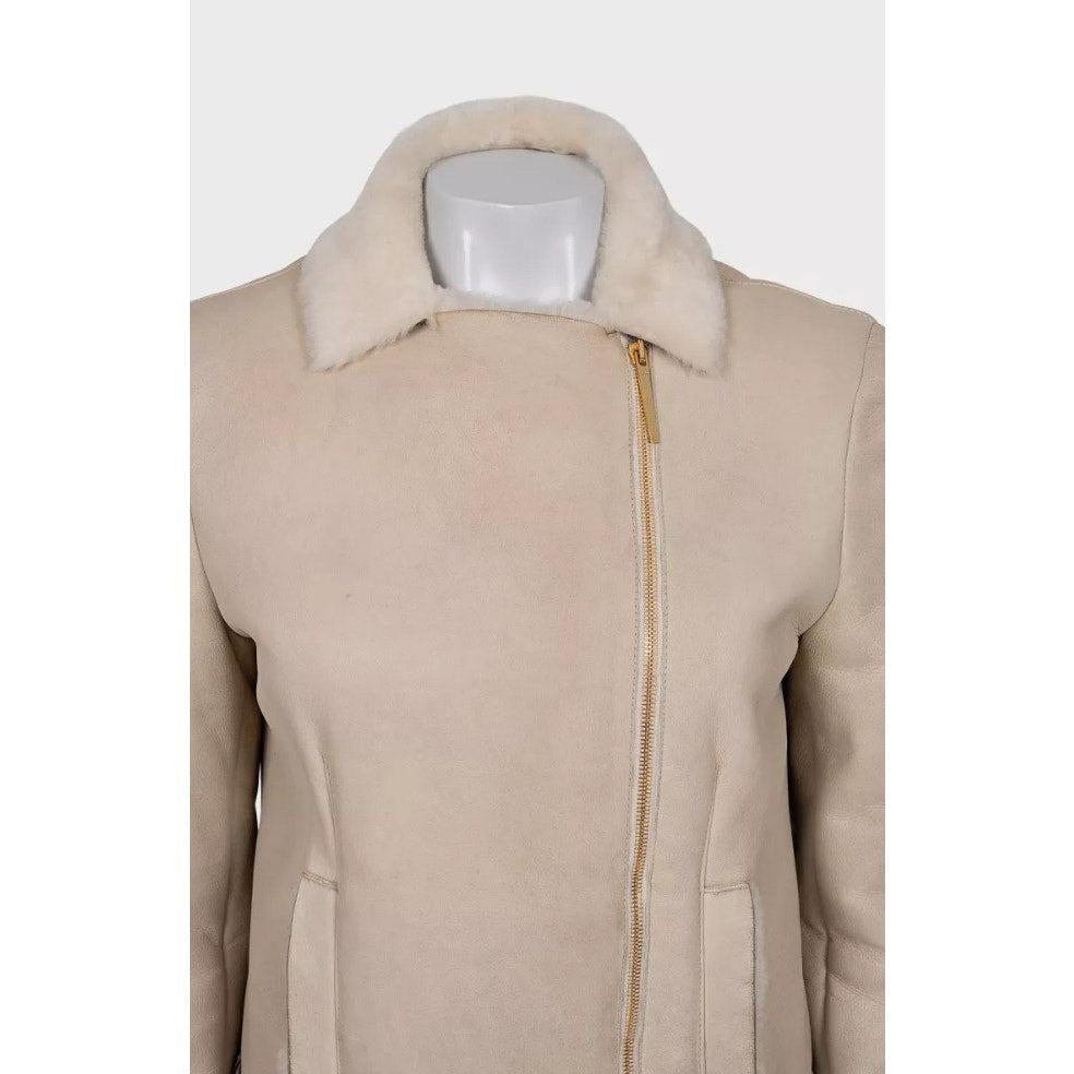 Gucci Cappotto con manica a zip in pelle di shearling beige Sz.42/M In condizioni buone in vendita a Krakow, PL