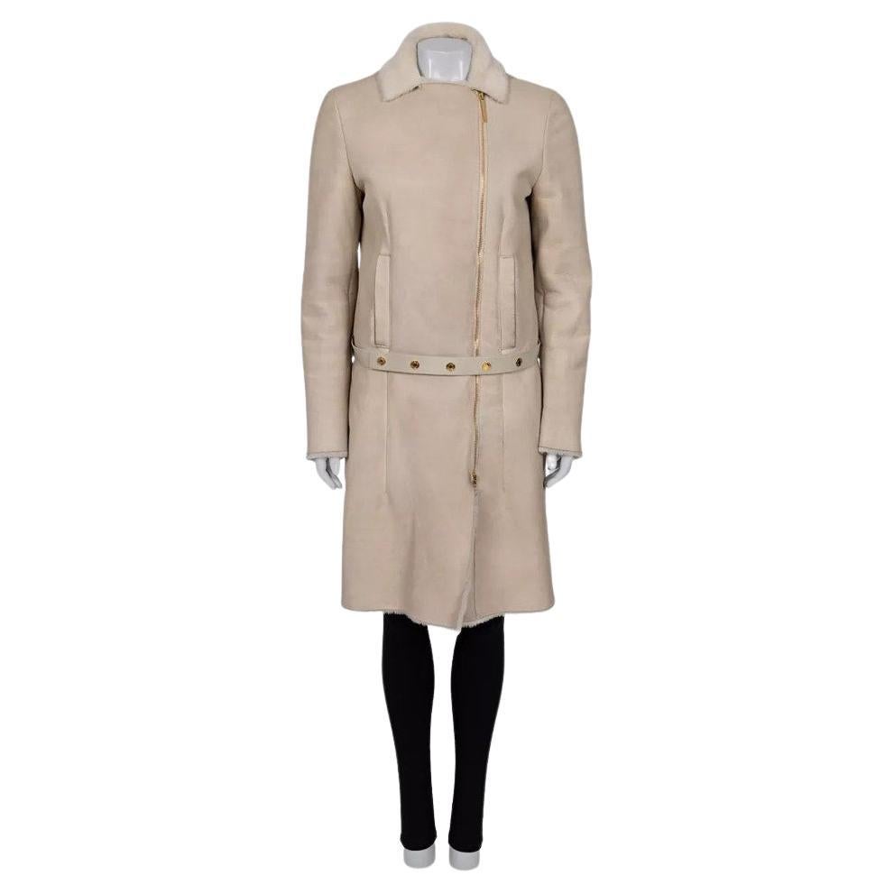 Gucci Cappotto con manica a zip in pelle di shearling beige Sz.42/M