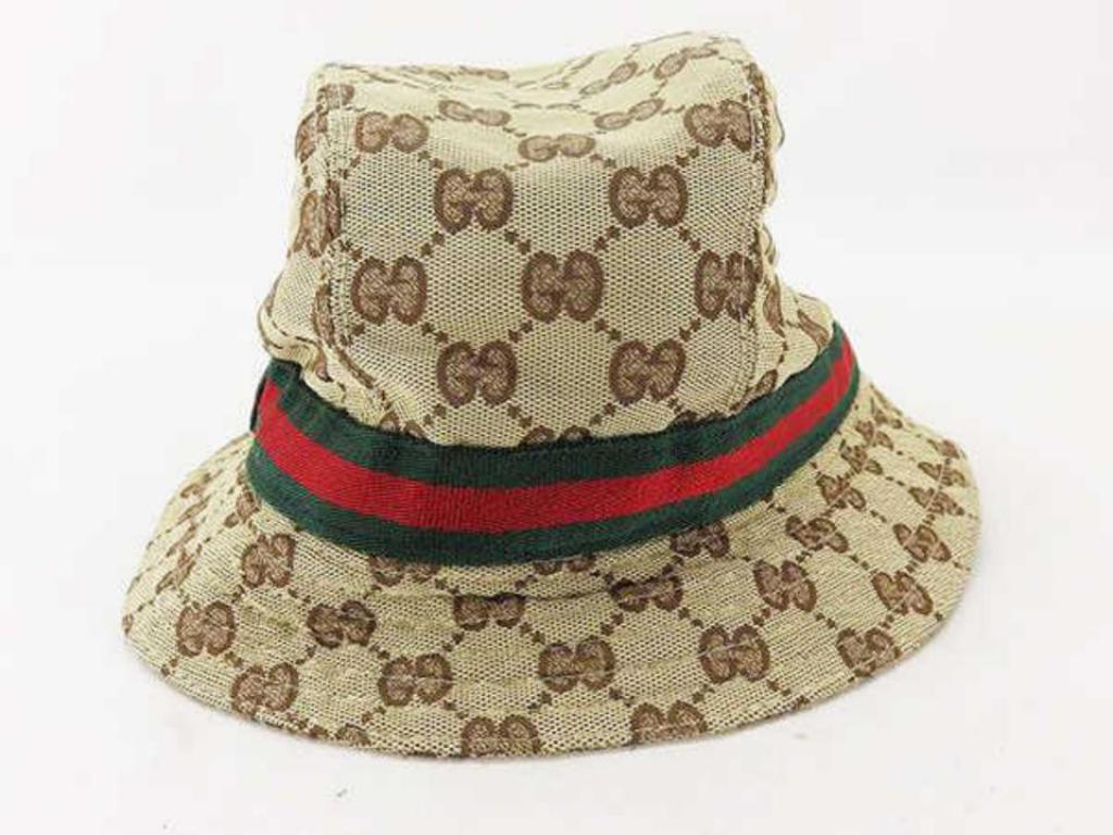 Women's Gucci Beige Sherry Monogram Web Bucket 232838 Hat