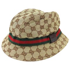 Vintage Gucci Beige Sherry Monogram Web Bucket 232838 Hat