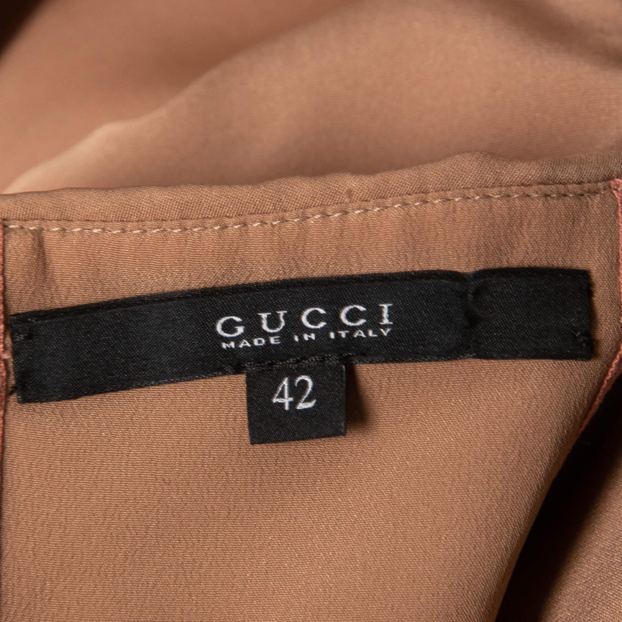 Gucci Beige Silk Chiffon Strapless Short Dress M In New Condition In Dubai, Al Qouz 2