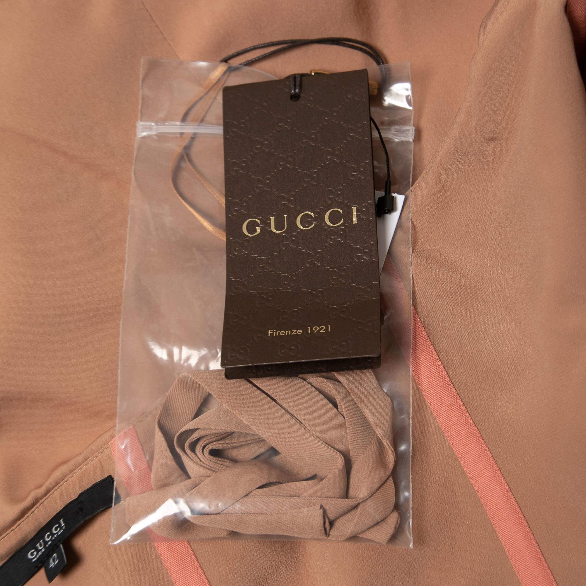 Gucci Beige Silk Chiffon Strapless Short Dress M In New Condition In Dubai, Al Qouz 2