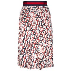 Gucci Beige Silk Handcuff Printed Pleated Midi Skirt S