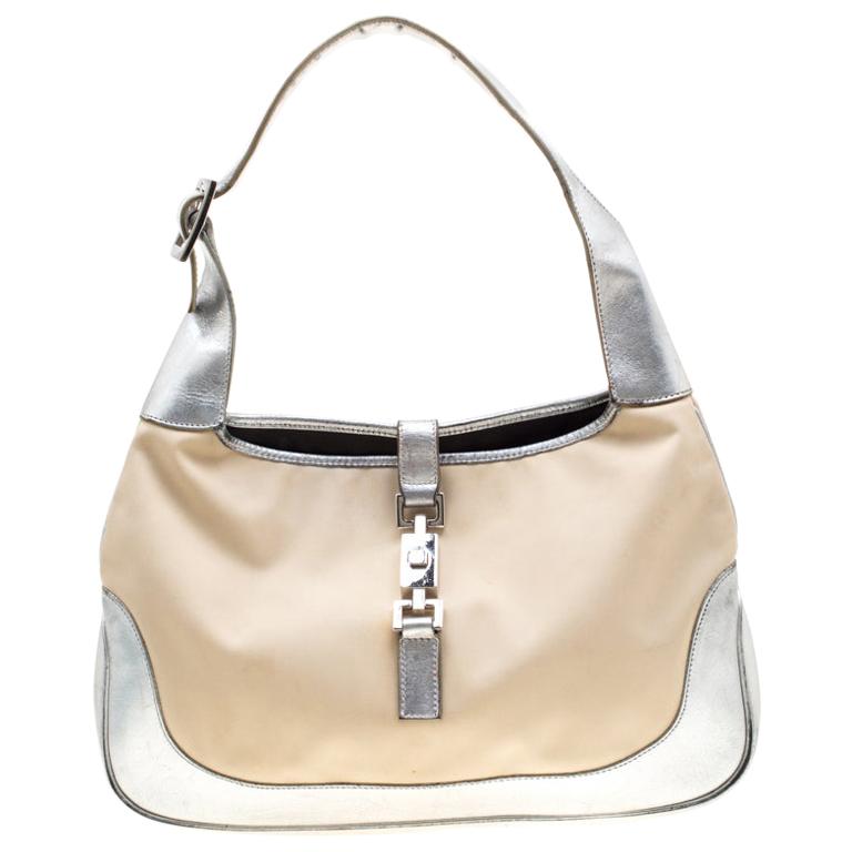 Gucci Beige/Silver Canvas And Leather Jackie Shoulder Bag